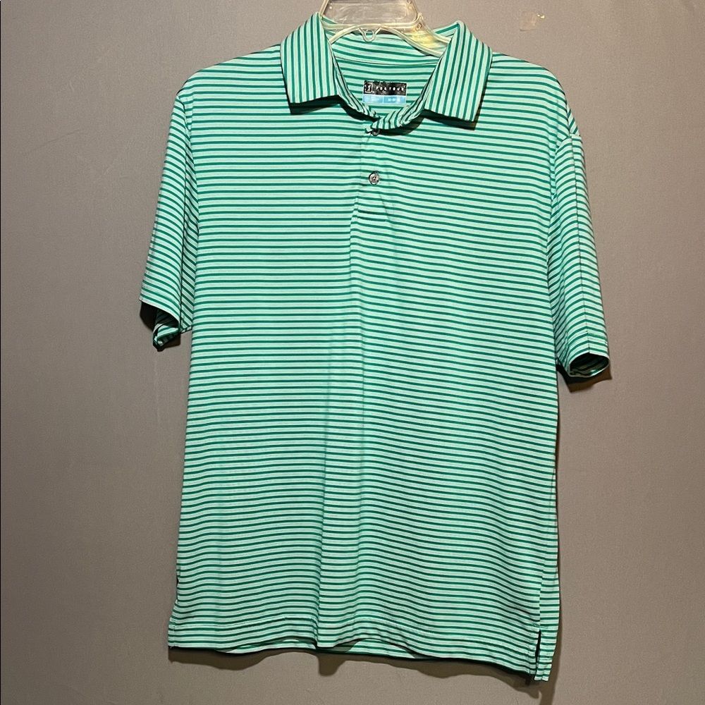 PGA Tour Mint and Black Striped Polo Shirt